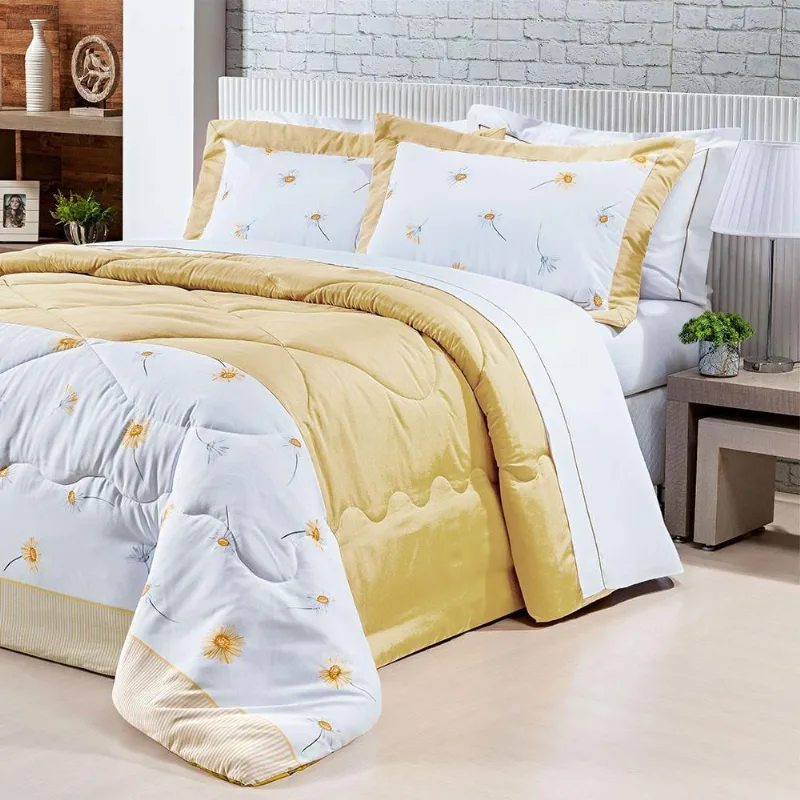 Cobre Leito Quatro Estações King 3 Peças - Amarelo