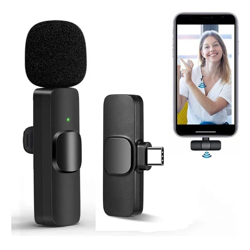 Microfone De Lapela Sem Fio Tipo C Plug & Play Com Cancelamento De Ruído Para Smartphones Android