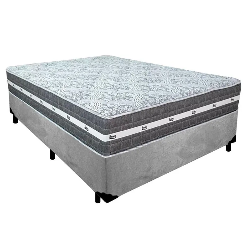 Cama Box Casal Suede + Colchão Black Graphite Molas Ensacadas 138x188x64cm cinza