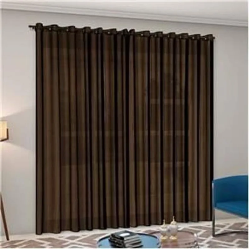 Cortina Sala Quarto Em Tecido Voal Liso Marrom 5,00x2,80m