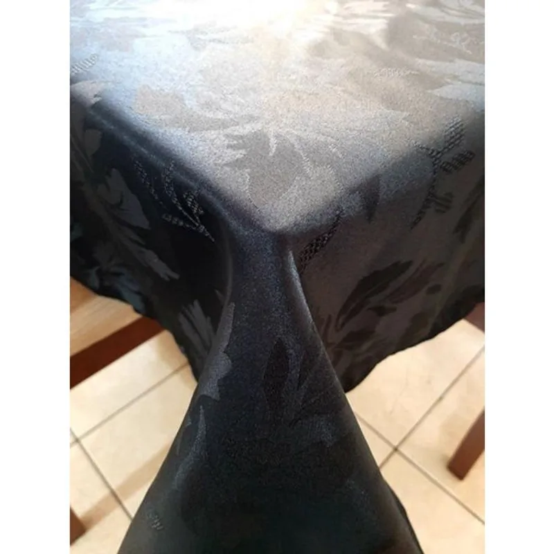 Toalha Para Mesa Retangular Tecido Jacquard Preto 1,40X2,00