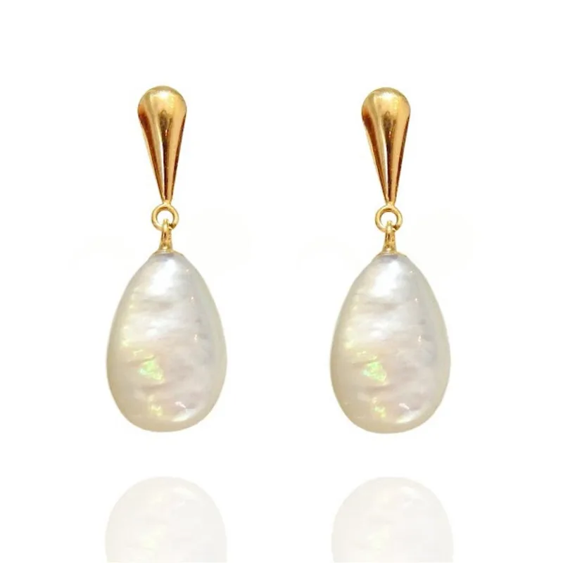 Brinco Em Ouro 18k Com Madrepérola Natural Gota