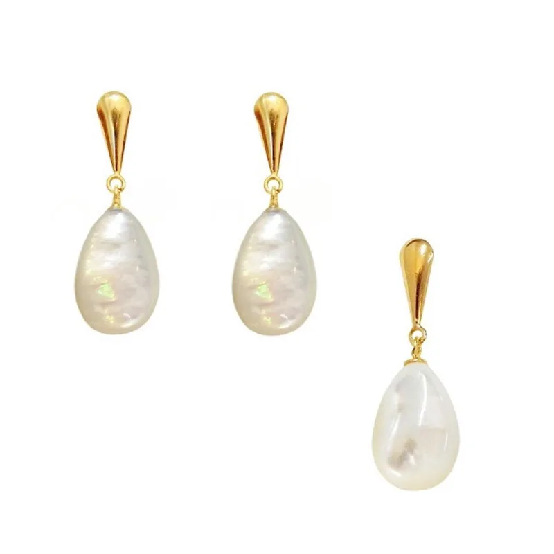 Conjunto Pingente e Brincos de Ouro 18k Madrepérola Natural Gota