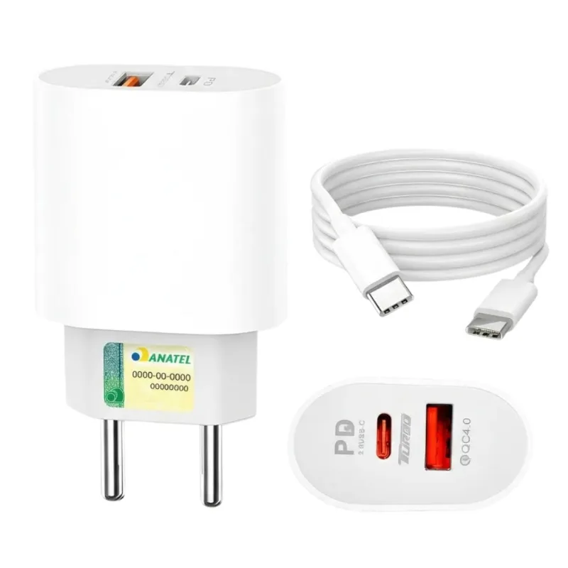 Carregador Celular Branco Cabo Tipo C Padrão Novo Alta