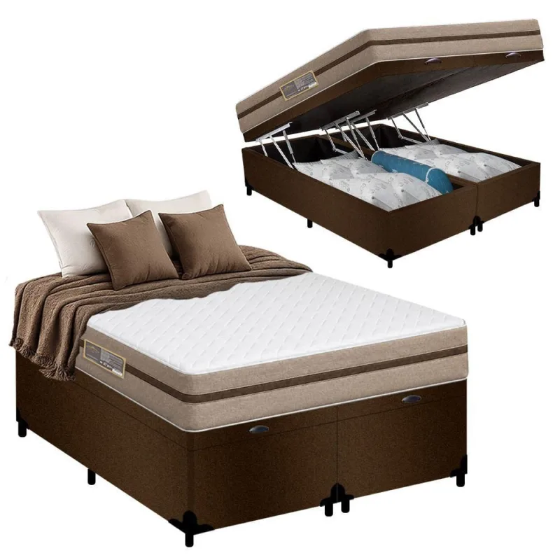 Cama Box com Baú Casal Bioclassic Euro Pillow Molas Ensacadas Suede Branco Royal Sleep - OUTRAS MARCAS