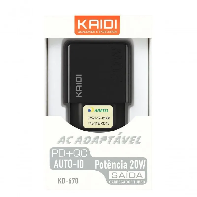 Carregador USB Turbo Bivolt MDM Compatível com Smartphones Type C Carregamento Rápido Preto com Cabo - MDM - Câmeras E Drones