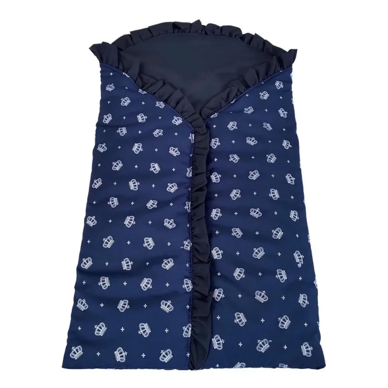 Porta Bebê Saco De Dormir Menino Coroa Azul Marinho