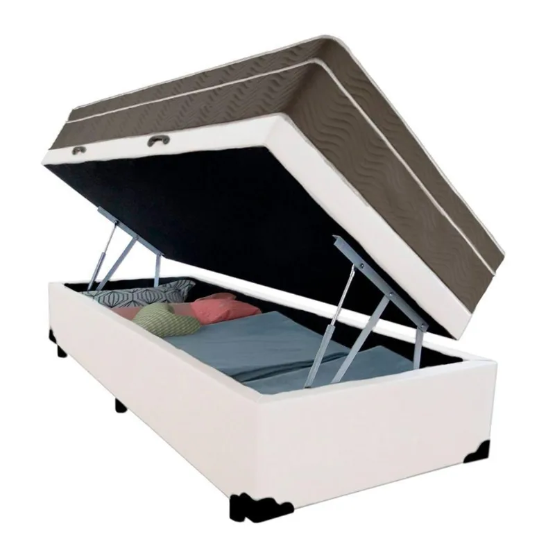 Cama Box Baú Solteiro Sintético + Colchão De Molas Ensacadas - Serene - 88cm Branco