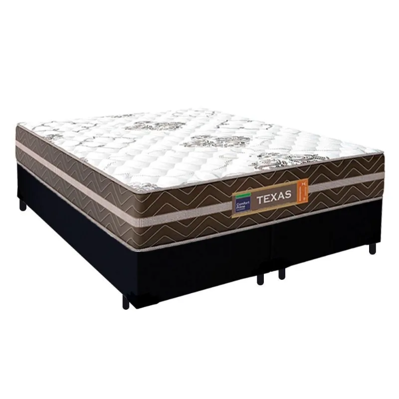 Cama Box Casal Bipartido Suede + Colchão Molas Ensacadas Texas Colchões 138cm - Suporta Até 120kg Por Pessoa