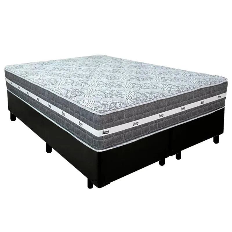 Cama Box Casal Bipartido Sintético + Colchão Anjos Black Graphite Molas Ensacadas 138x188x64cm Cor:preto