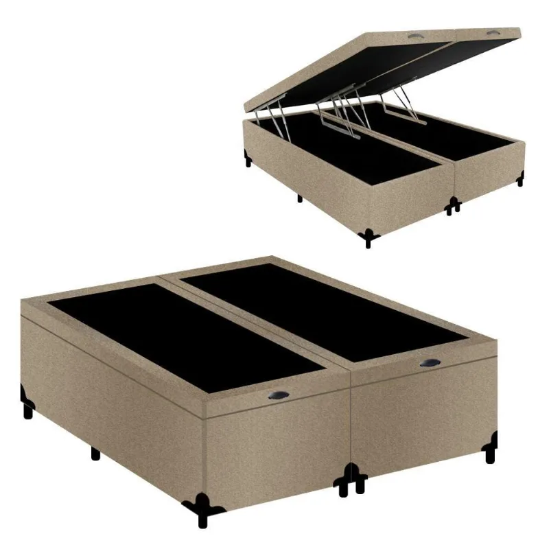 Cama Box com Baú Queen Belluno Bipartido Abertura Pneumática Tratamento Antiacaro Suede Bege