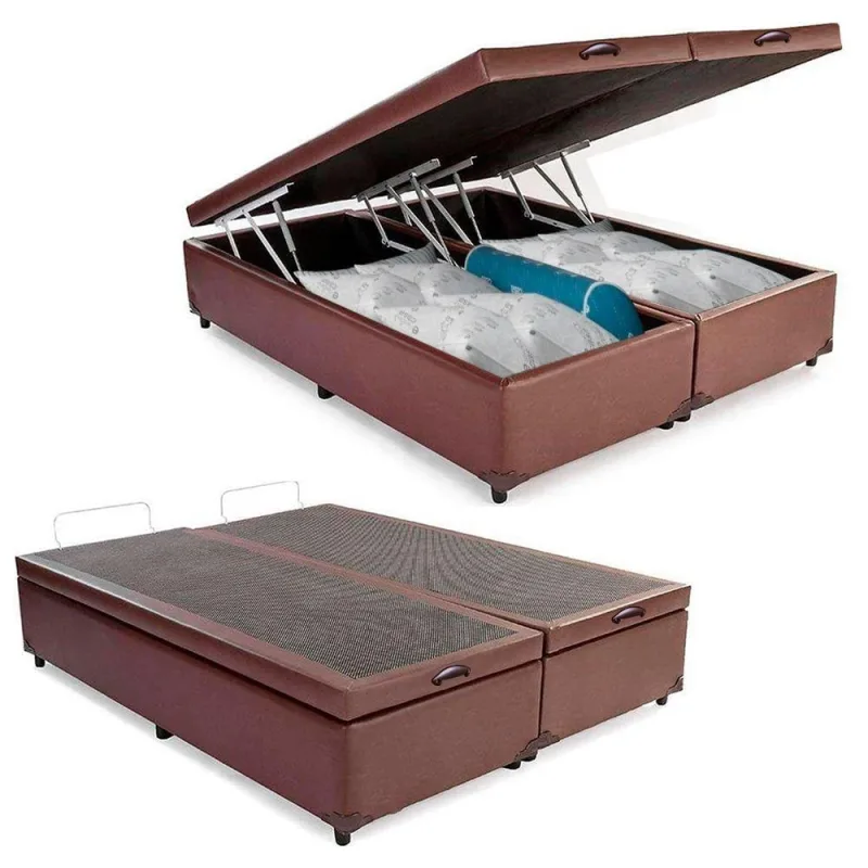 Cama Box Baú Casal Bipartido Sintético Mega Cama Marrom 138x188x45cm - OUTRAS - Colchões