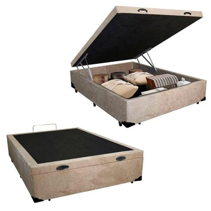 Cama Box Baú Casal Suede Cama Bege 138x188x45cm - OUTRAS - Móveis