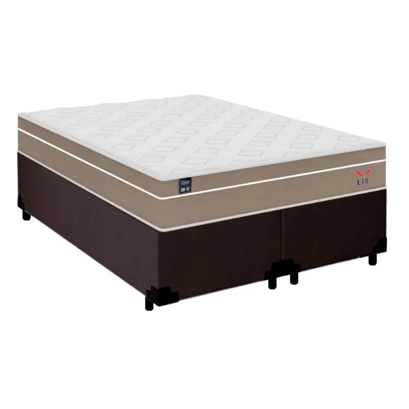 Cama Box Casal Bipartido Suede + Colchão Lis Molas Ensacadas Plumatex 138cm Cor:marrom