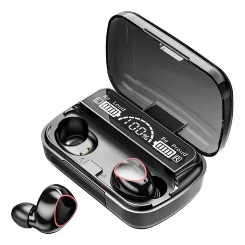 Earphone Bluetooth Preto Conexão Estável e Power Bank Portátil Integrado