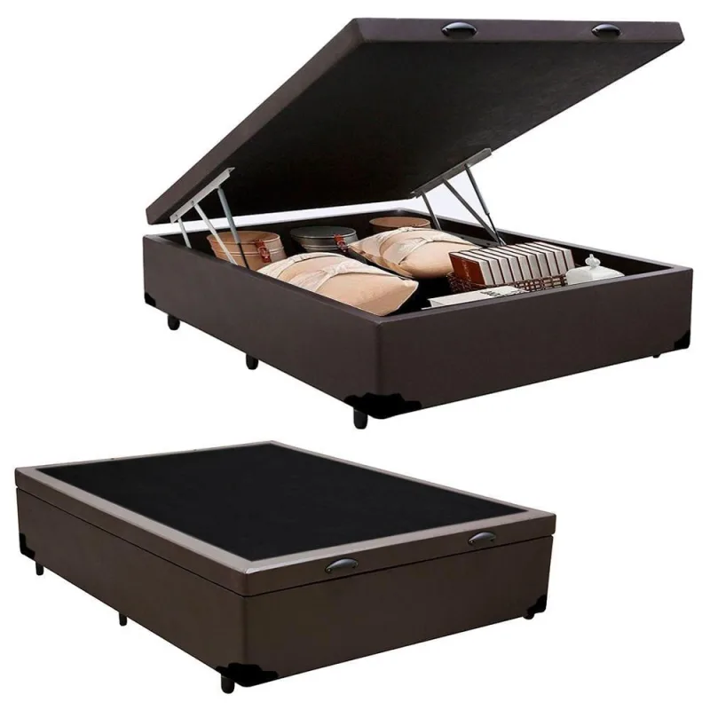 Cama Box Baú Casal Sintético Mega Cama Marrom 138x188x45cm - OUTRAS - Colchões