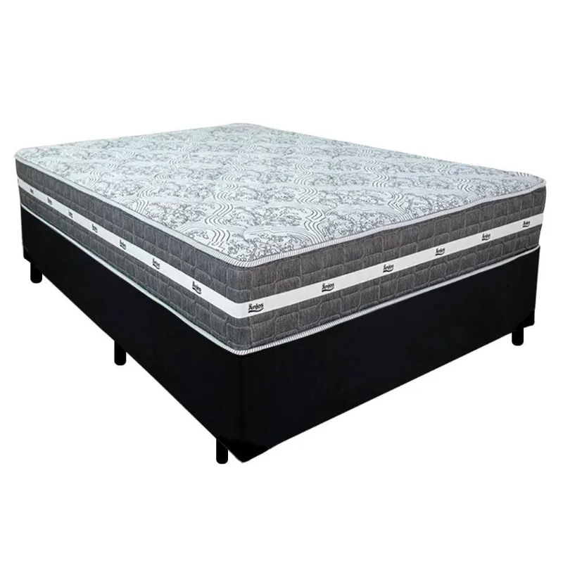 Cama Box Casal Suede + Colchão Black Graphite Molas Ensacadas 138x188x64cm Preto