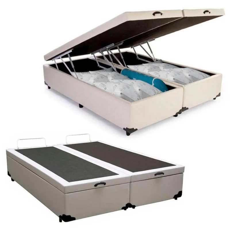 Cama Box Baú Casal Bipartido Sintético Mega Cama Branco 138x188x45cm - OUTRAS