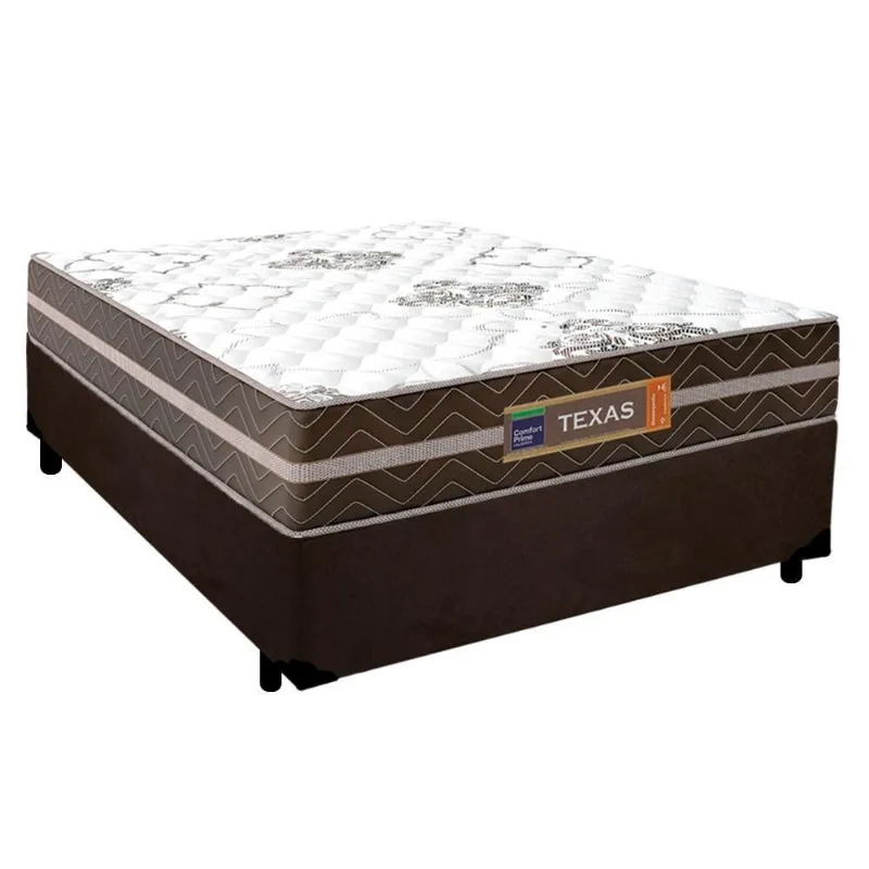 Cama Box Casal Suede + Colchão Molas Ensacadas Texas Prime Colchões 138x188x60cm Marrom
