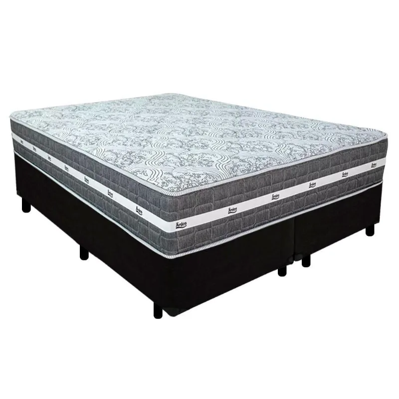 Cama Box Casal Bipartido Black Graphite com Colchão Molas Ensacadas Suede Preto Anjos