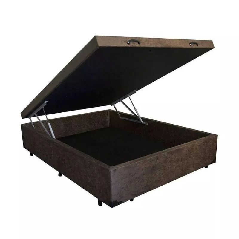 Cama Box Baú Casal King Design Suede Marrom 138x188x41