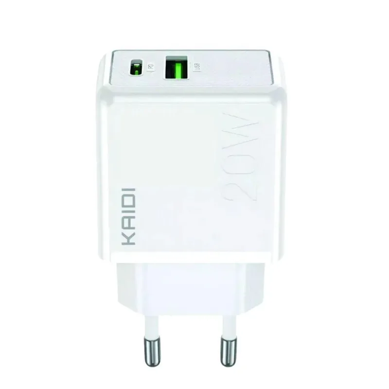 Fonte Carregador Lightning 20w Mdm Kaidi 20w Compacto Branco Com Cabo E Dupla Entrada