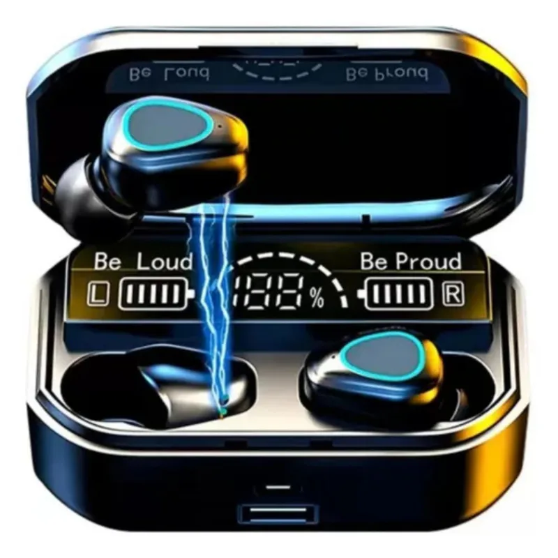 Fone Sem Fio TWS Preto e Base Carregadora Power Bank Display LED Digital