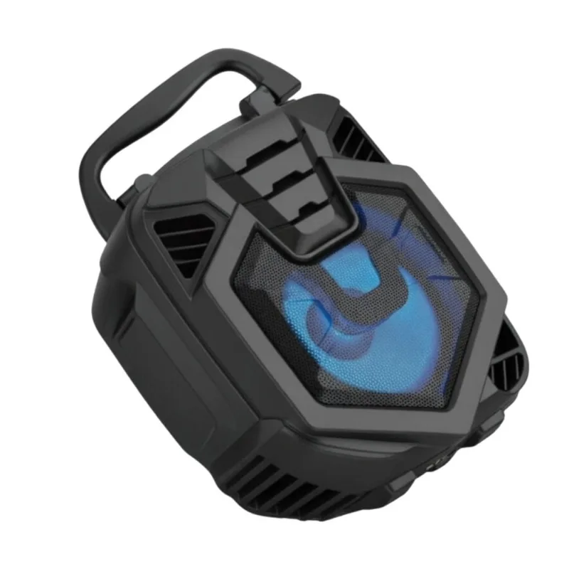 Som Portátil Bluetooth com Luzes LED Azul e Alça Transporte