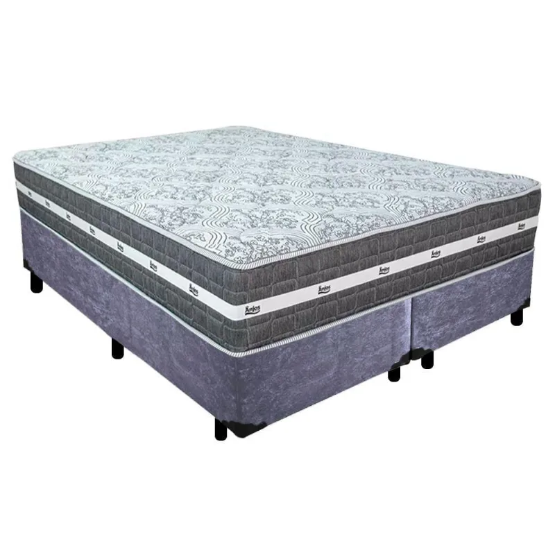 Cama Box Casal Bipartido Suede + Colchão Anjos Black Graphite Molas Ensacadas 138x188x64cm Cor:cinza