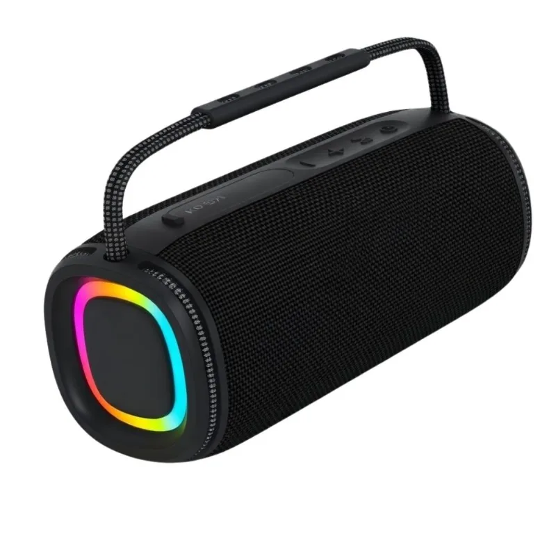 Caixa de Som Portátil Bluetooth com Luzes RGB e Alça Preta
