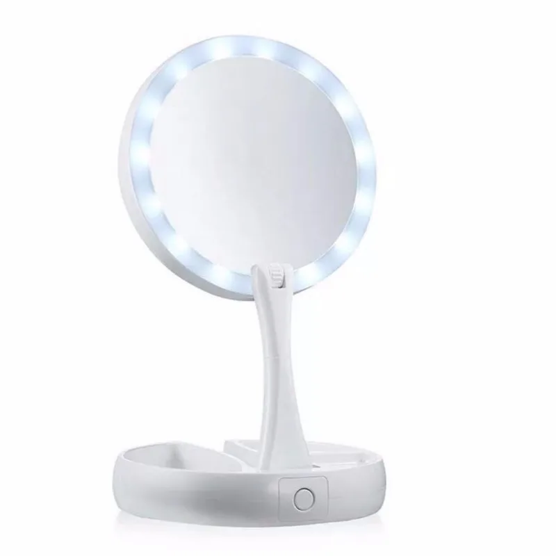 Espelho Dobravel Articulavel Led 2 Lados Aumenta Maquiagem