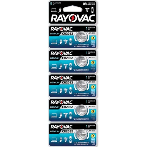 BATERIA RAYOVAC ELETRONIC REF: CR2032 COM 5 UNIDADES - RAYOVAC