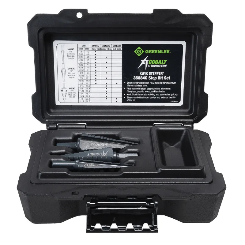 Jogo de Brocas Escalonadas Aço Inox 1/2", 7/8" e 1-1/8" Greenlee 35884C 35884C