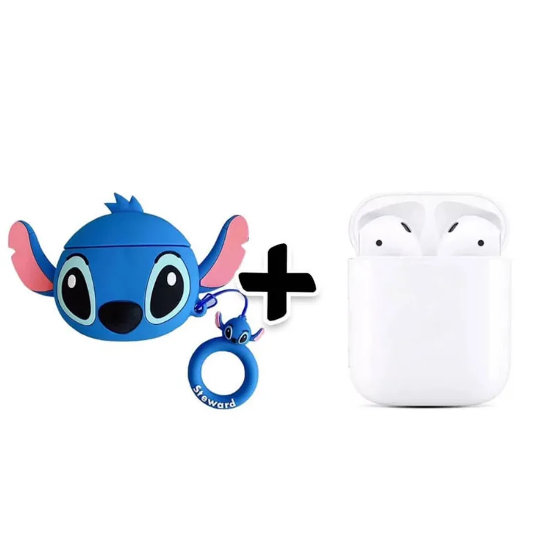 Kit Fone De Ouvido Sem Fio Branco Com Capa Lilo Stitch 3D