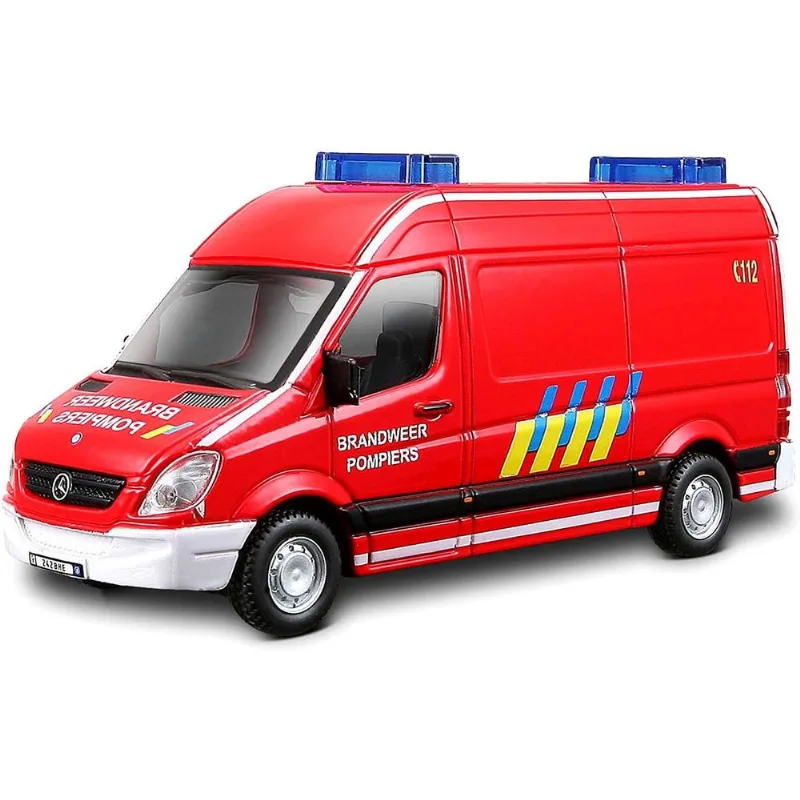 Miniatura - Carro - Mercedes Sprinter - 1:50 - Bburago Emergency - Bombeiros - Vermelho Bburago