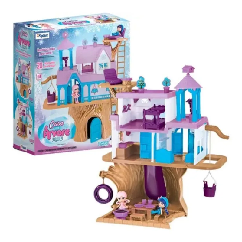 Casa Na Árvore De Brinquedo Snow Com Bonecas Casinha