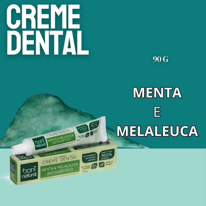 KIT 3 Pasta De Dente Natural e Vegano Menta E Melaleuca 90 G Boni Natural