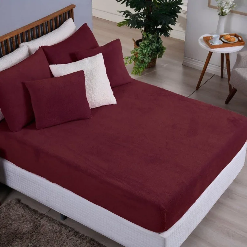 Lençol Soft Veneza Solteiro Com Elástico Avulso 1 Peça Tecido Fleece 100% Poliéster - Vinho - Vilela Enxovais - Cama, Mesa E Banho