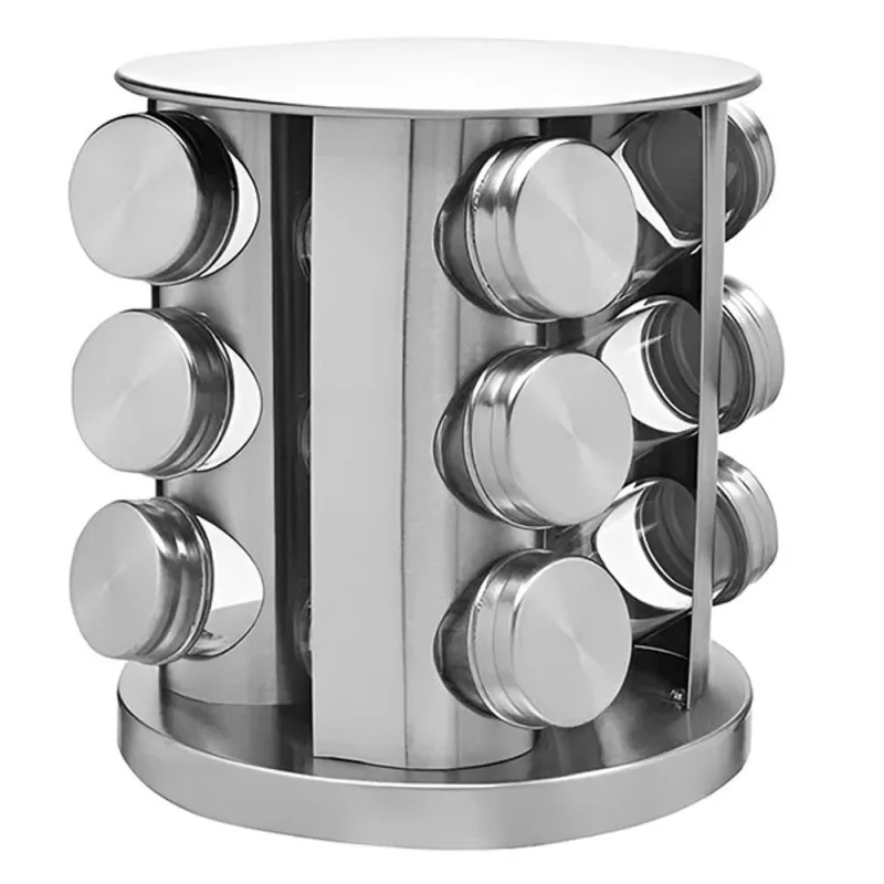 Porta Temperos Com Suporte Inox 12 Frascos De Vidro Com Base Rotatória Para Cozinha - OUTRAS - Automotivo