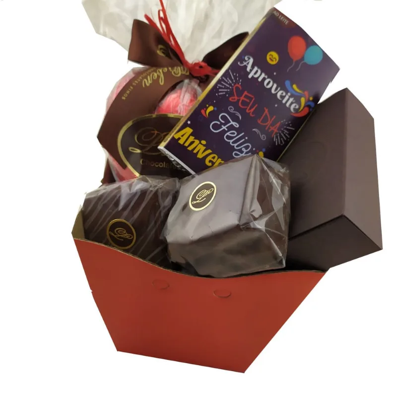 Cesta Chocolate Presente Graciosa Feliz Aniversário Brinde