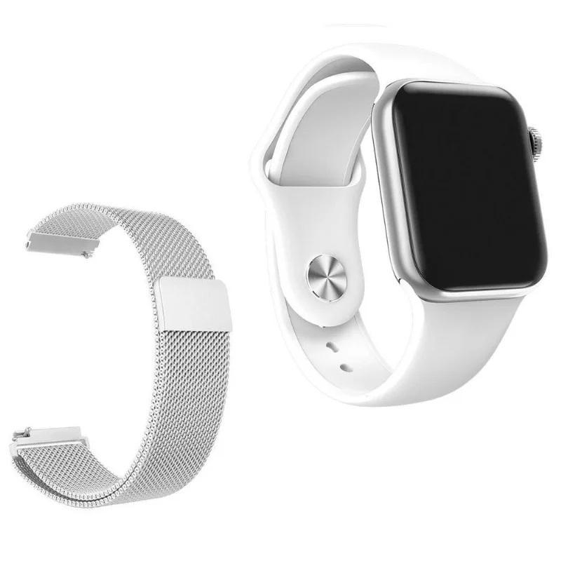Relógio Smartwatch Iwo 7 Watch 5 Branco Android Ios + 1 Pulseira Extra De Aço Prata - Smart Bracelet