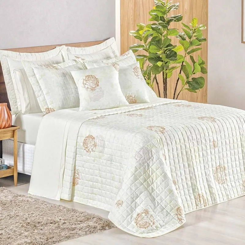 Cobre Leito Queen Top Line Estampado 180 Fios 3 Peças - Garden - 100% Poliéster - Casa Modelo Enxovais - Cama, Mesa E Banho