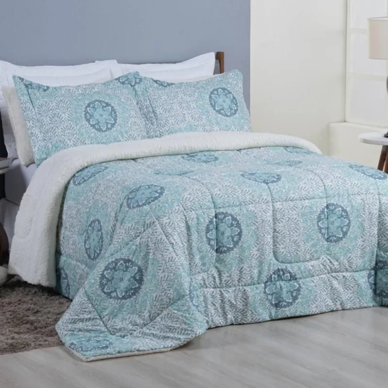 Edredom King Coberdrom Top Line Hipercal/Sherpa 3 Peças - Lotus - 100% Poliester - Casa Modelo Enxovais - Cama, Mesa E Banho