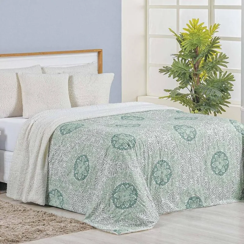 Cobertor Solteiro Top Line Hipercal/Sherpa 1 Peça - Lotus - 100% Poliéster - Casa Modelo Enxovais - Cama, Mesa E Banho