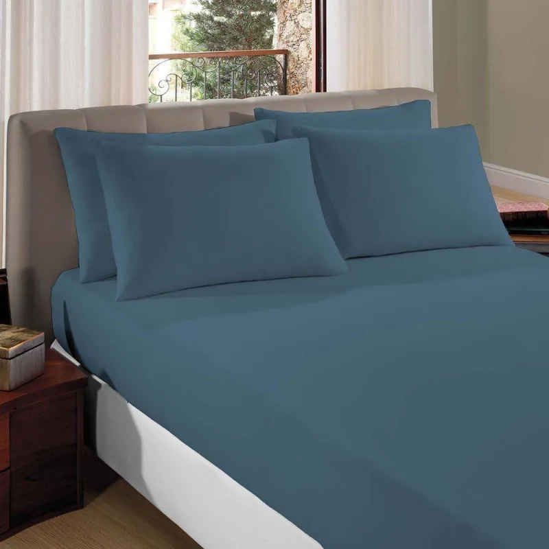 Lençol Casal Padrão Liverpool Com Elástico Avulso 1 Peça Tecido Malha Fio 30/1 Penteado 100% Algodão - Azul Cobalto - Vilela Enxovais - Cama, Mesa E Banho