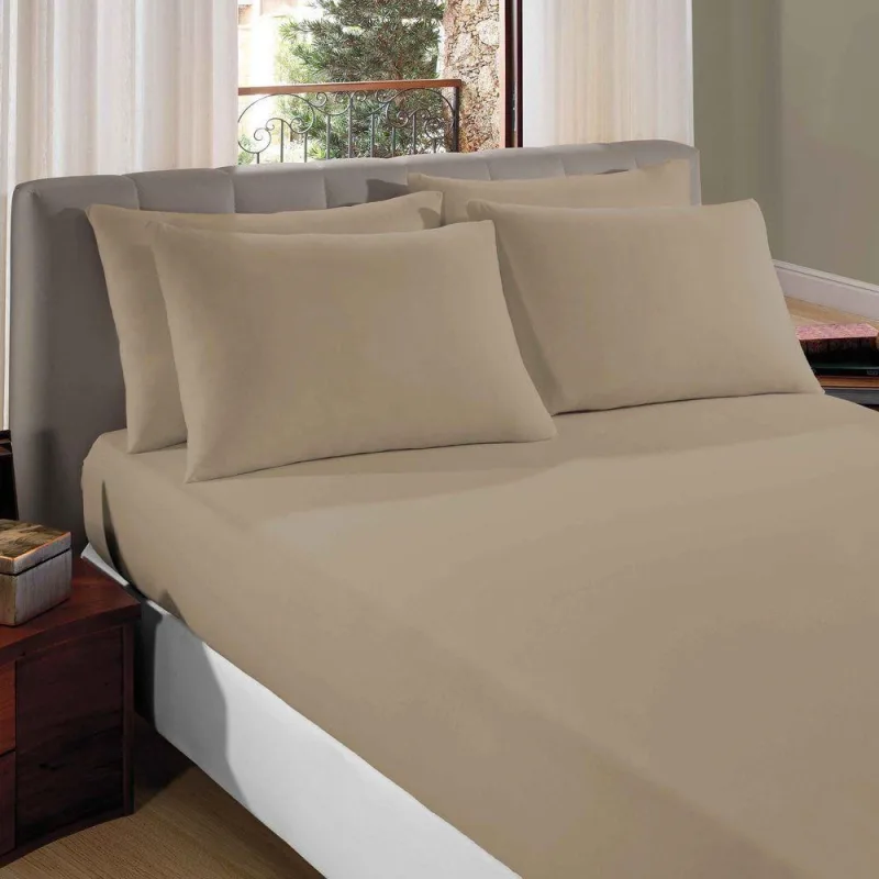 Lençol Casal Padrão Liverpool Com Elástico Avulso 1 Peça Tecido Malha Fio 30/1 Penteado 100% Algodão - Bege - Vilela Enxovais - Cama, Mesa E Banho