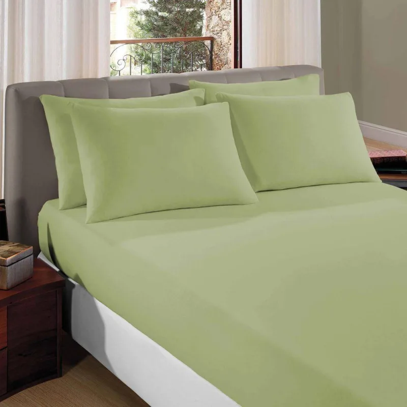 Lençol Casal Padrão Liverpool Com Elástico Avulso 1 Peça Tecido Malha Fio 30/1 Penteado 100% Algodão - Verde - Vilela Enxovais - Cama, Mesa E Banho