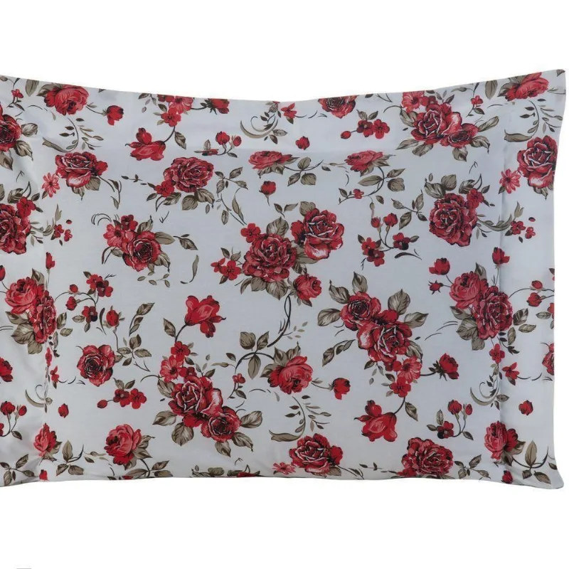 Porta Travesseiro Decorativo Craft Estampado 1 Peça Percal 200 Fios 100% Algodão - Estampa Rosas Vermelha