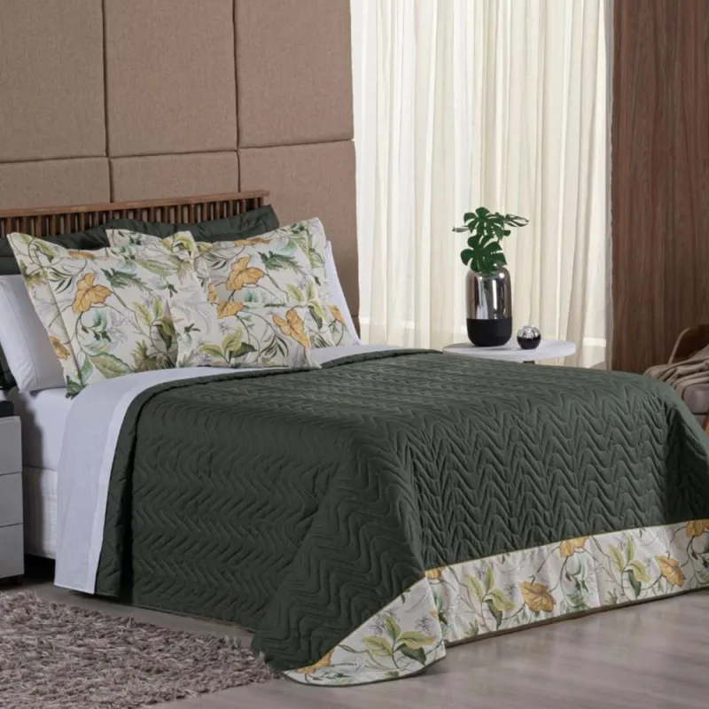 Cobre Leito Queen Ornari 150 Fios Algodão 4 Peças - Verde Musgo - Casa Modelo Enxovais - Cama, Mesa E Banho