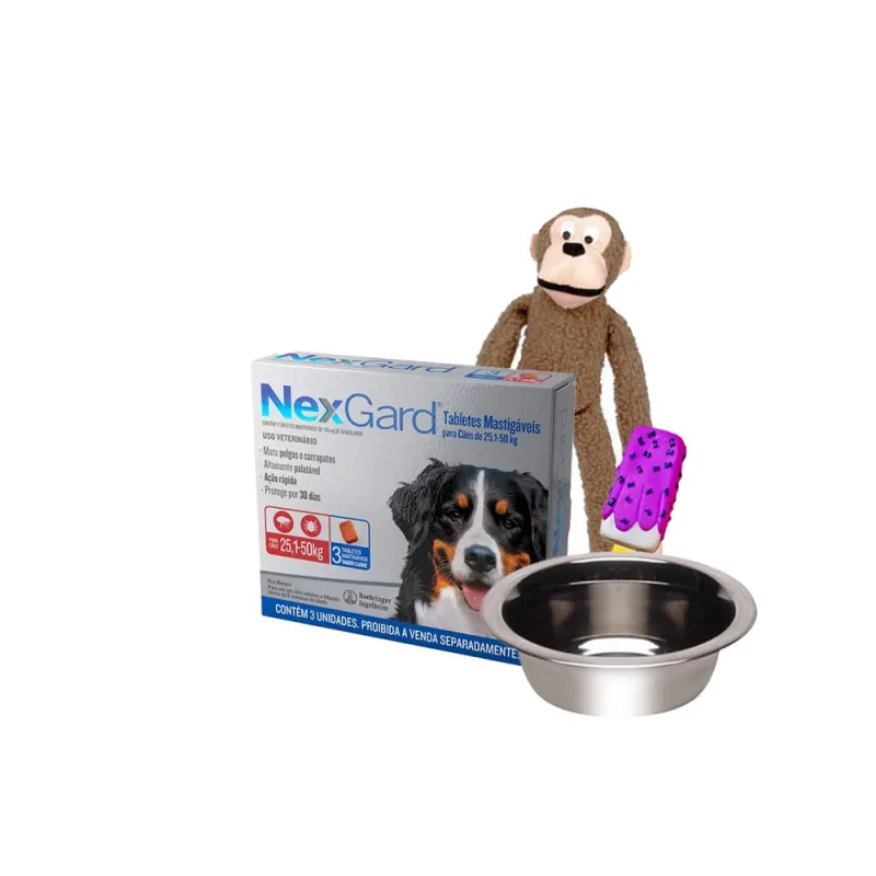 Nexgard Antipulgas E Carrapatos Caes 25,1 A 50kg C/3 Comprimidos + Brinde - Nexgard